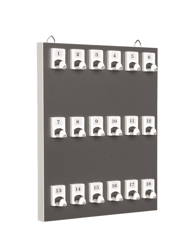 Key Rack, 18PGS with 18 Numbered Hooks for Small Businesses or Residential (18 Sets of Tag & Ring Included) - Made in USA