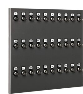 Key Rack, Keystand, # 30MNS, 30 Bolted Metal Hooks with numberplate and Standard Space for Fast Accessing the Keys (30 Sets of Tag & Ring are Included) Made in USA