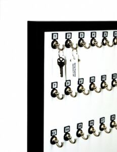 Key Rack, Keystand #40MNF, 40 Bolted Metal Hooks with Wood Frame, Numberplate, Extra Space, and Adjustable Hangers for Executive Offices (40 Sets of Tag and Ring Included) - Image 2