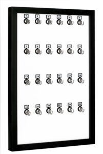 Key Rack, Keystand #24MNF, 24 Bolted Metal Hooks with Wood Frame, Numberplate, Extra Space, and Adjustable Hangers for Executive Offices (24 Sets of Tag and Ring Included)