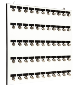 Key Rack, Keystand #55MWN, 55 Bolted Metal Hooks with, Customizable Nameplate, Extra Space for Offices, Bus & Truck Terminals (55 Sets of Tag & Ring Included)