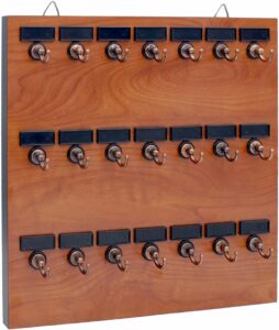 Key Rack, Keystand #21MCN, 21 Bolted Metal Hooks with, Customizable Nameplate, Extra Space for Offices, Bus & Truck Terminals (21 Sets of Tag & Ring Included)